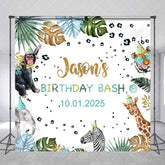 Aperturee - Animals Celebration Leaves Custom Birthday Backdrop